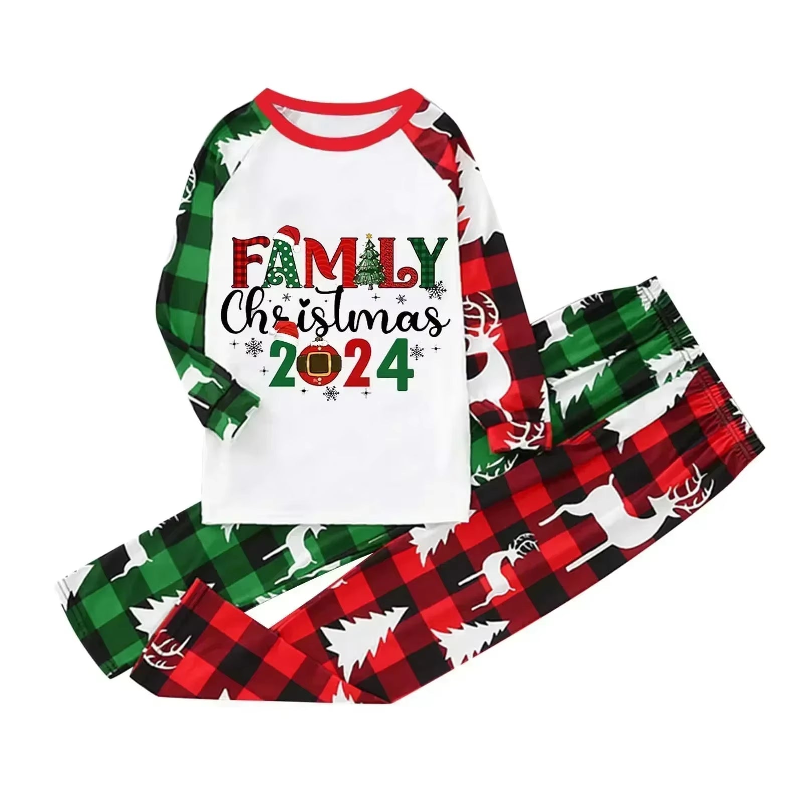 Christmas 2024 Matching Family Outfits Patchwork All over Print Pajamas Set Mom Dad Kids Sleepwear Baby Romper Xmas Look Pyjamas