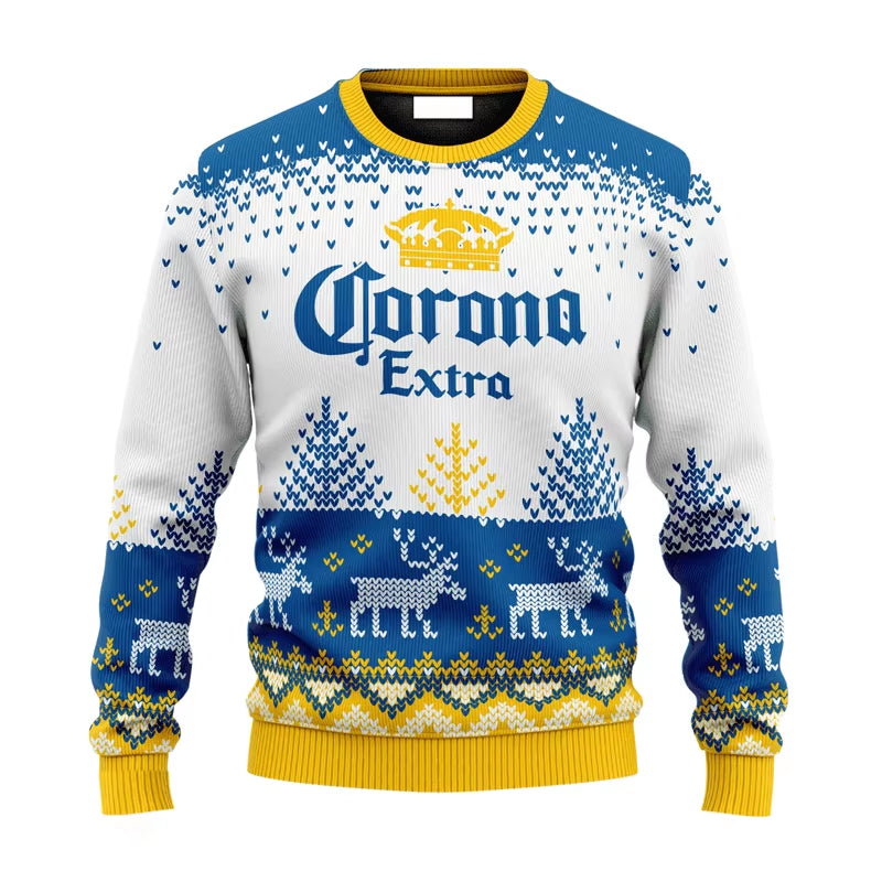 2025 New CORONA EXTRA Christmas Gift Ugly Sweater Hot Selling Merry Christmas Fashion 3D Printed Oversized O-Neck Pullover Shirt