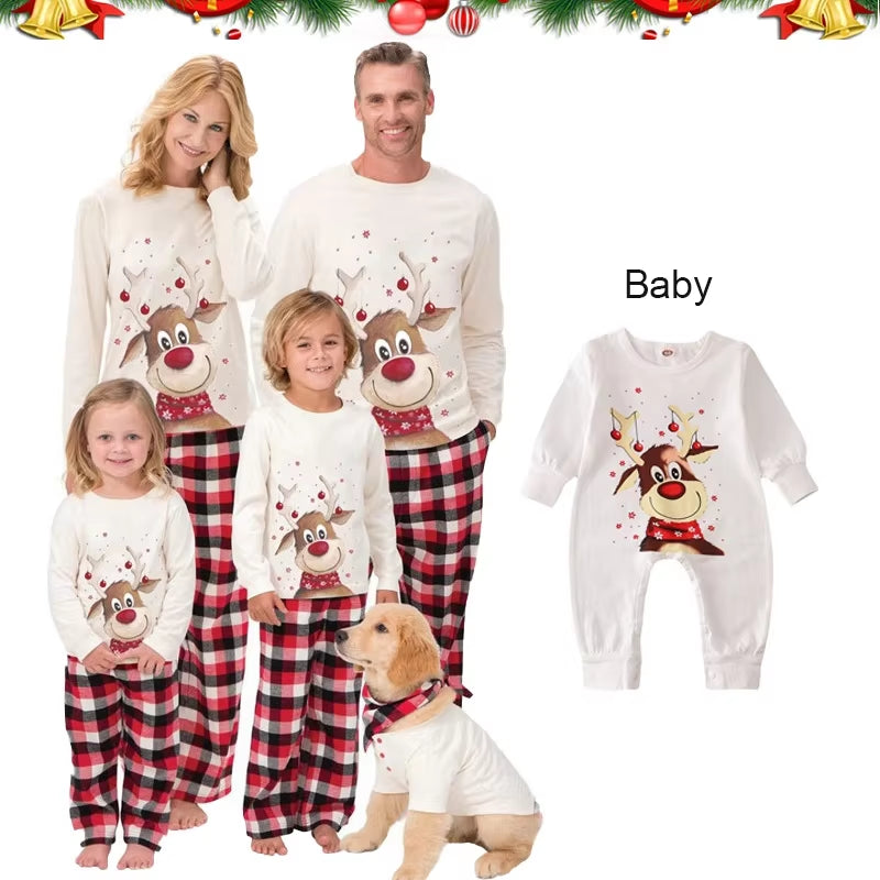 Xmas Family Matching Pajamas Set Cute Deer Adult Kid Baby Family Matching Outfits 2022 Christmas Family Pj'S Dog Clothes Scarf