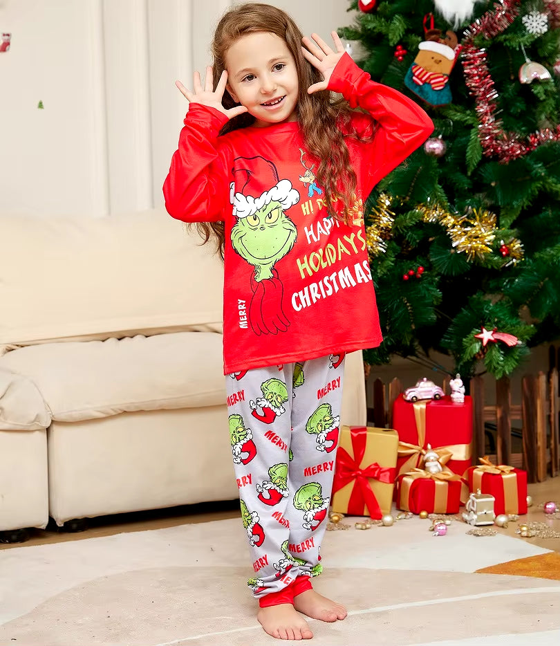 2024 Christmas Matching Family Pajamas Xmas the GRC Cartoon Print Pjs Adult Child Clothing Outfit Set Baby Jumpsuit+Dog Clothes