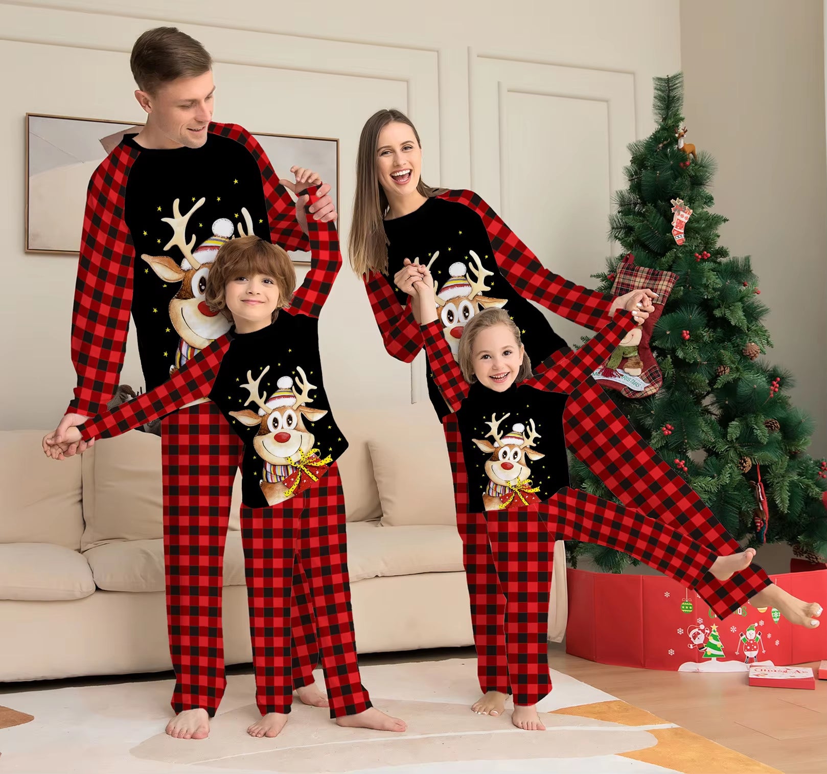 2024 New Year'S Clothes Christmas Pajamas Set Elk Print Mother Father Kids Matching Outfits Cute Soft 2 Pcs Sleepwear Xmas Look