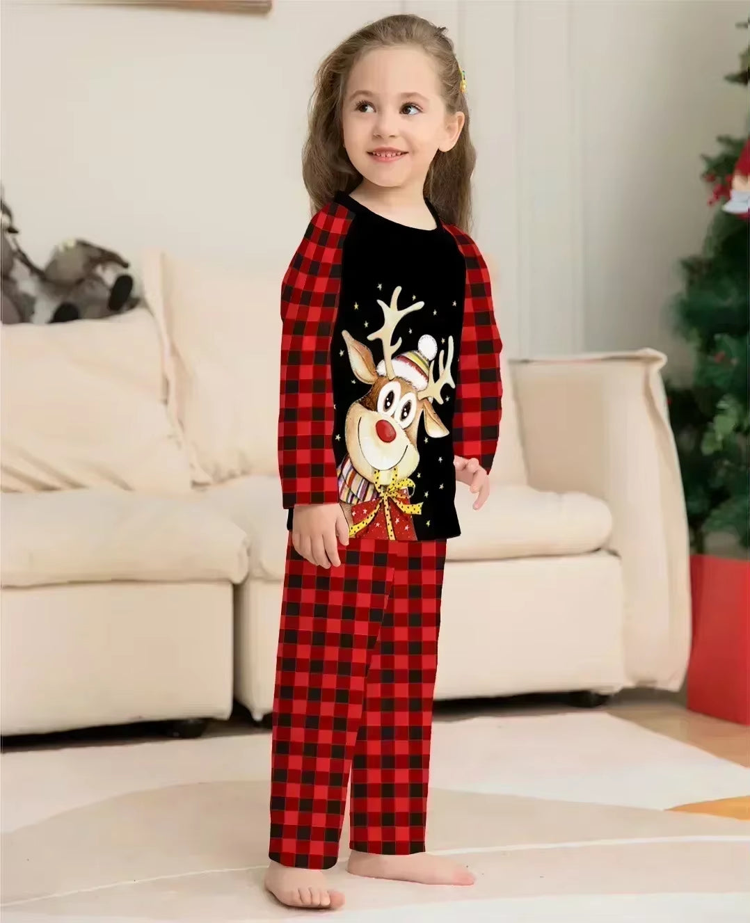 2024 New Year'S Clothes Christmas Pajamas Set Elk Print Mother Father Kids Matching Outfits Cute Soft 2 Pcs Sleepwear Xmas Look