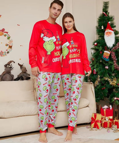 2024 Christmas Matching Family Pajamas Xmas the GRC Cartoon Print Pjs Adult Child Clothing Outfit Set Baby Jumpsuit+Dog Clothes