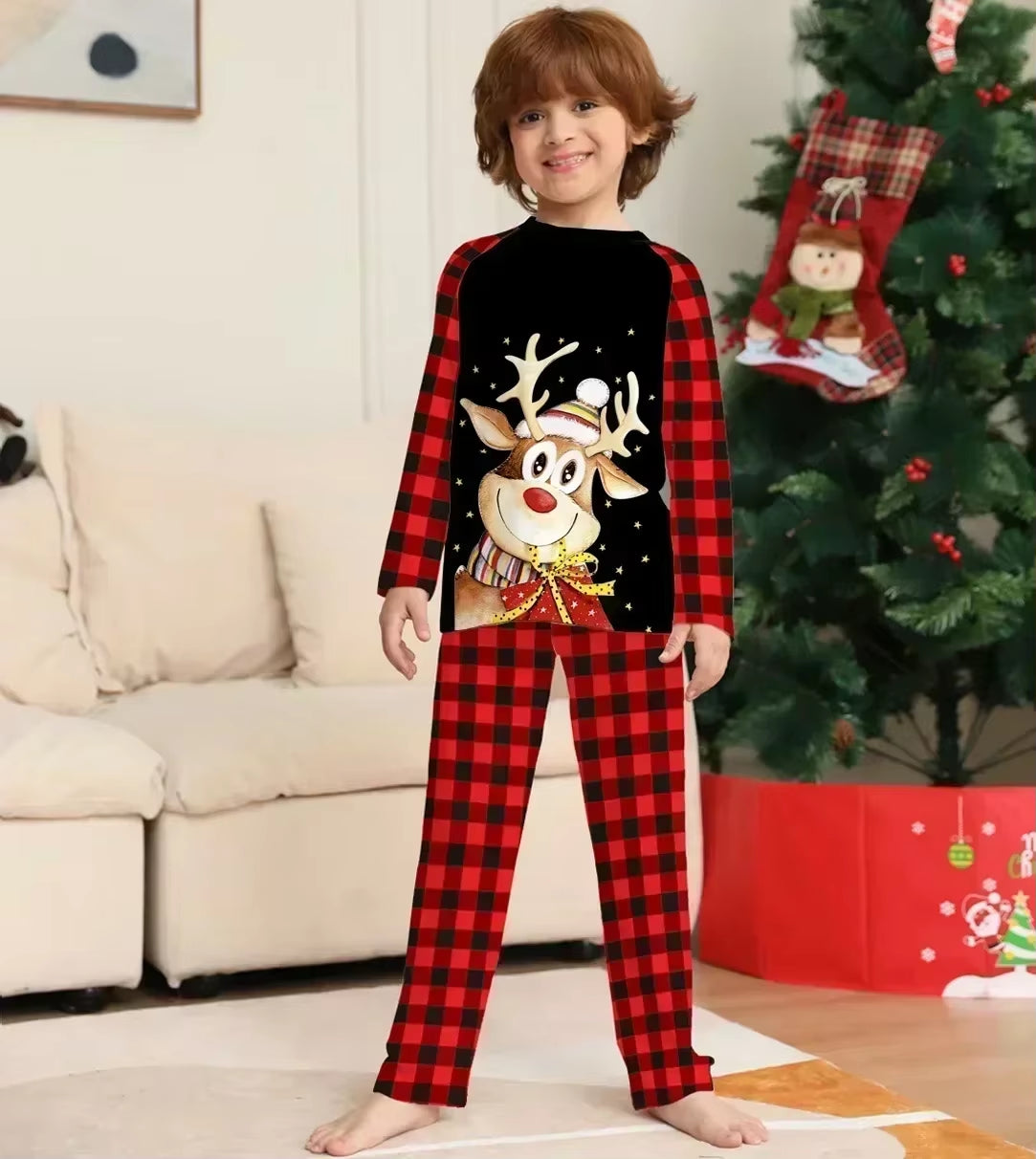 2024 New Year'S Clothes Christmas Pajamas Set Elk Print Mother Father Kids Matching Outfits Cute Soft 2 Pcs Sleepwear Xmas Look