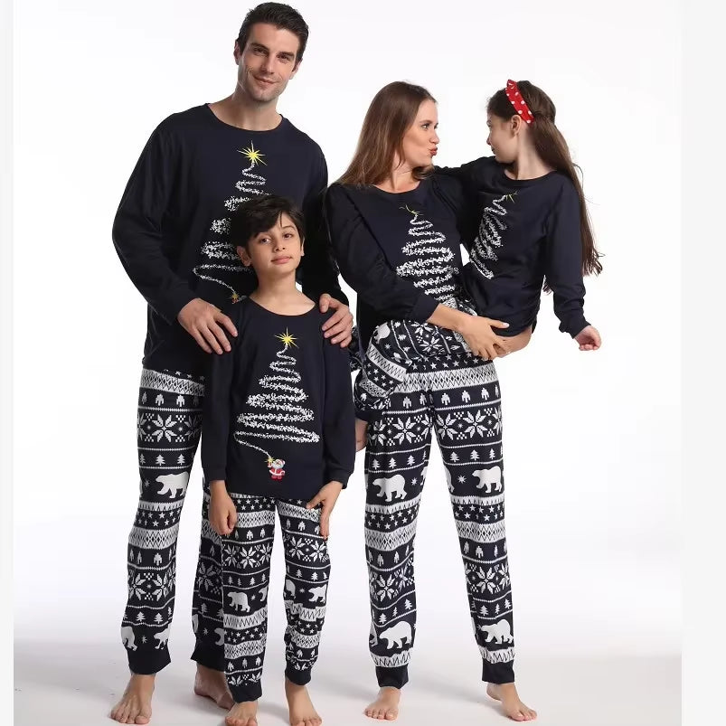 2024 New Firework Print Adults Kids Matching Outfits Christmas Pajamas Set Warm Soft Sleepwear Baby&Dog Romper Family Look Pjs