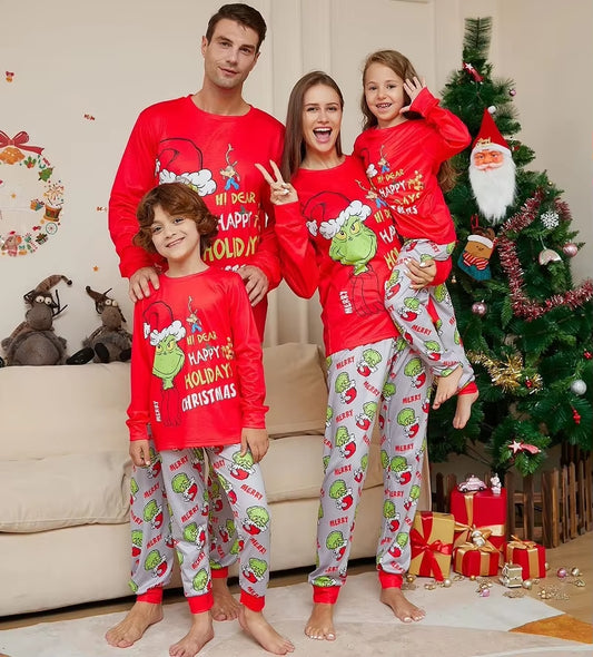 2024 Christmas Matching Family Pajamas Xmas the GRC Cartoon Print Pjs Adult Child Clothing Outfit Set Baby Jumpsuit+Dog Clothes